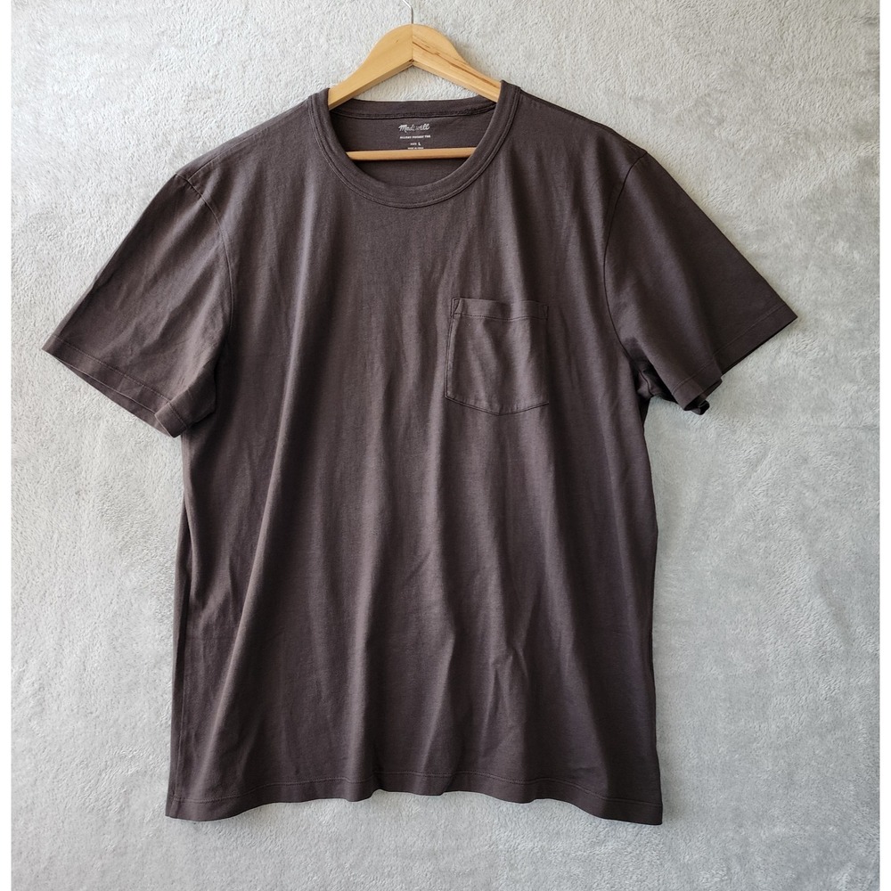 Madewell Tee Shirt Mens Size Large All Day Pocket Garment Dyed Coal Black Crew